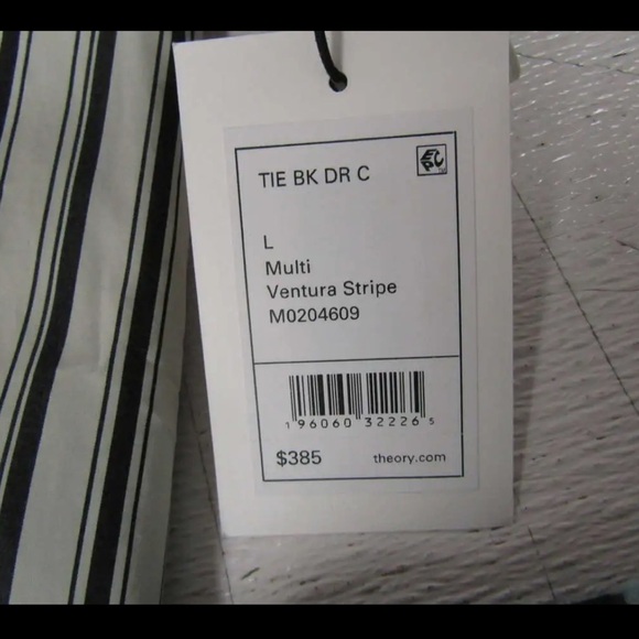 Theory Stripe Cotton Tie Back Open Back Midi Dress Gray White Size L NWT - Picture 16 of 16